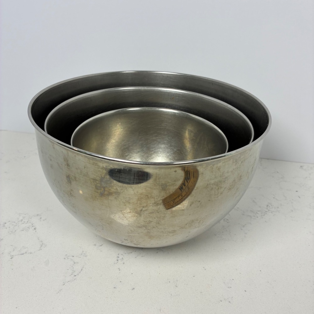 3 Vtg Revere Ware Mixing Bowls 18-10 Stainless Steel Nesting MCM Retro Farmhouse